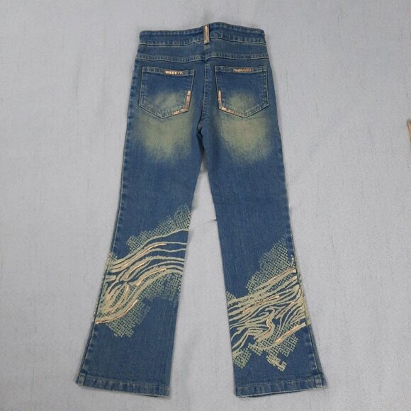 Little Mass Girls Outfit 6 Brown Yarn Top & Blue Flare Jeans Y2K Boho 2000s - Picture 6 of 16